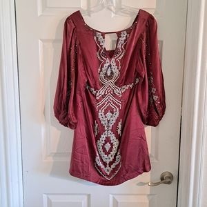Elegant Burgundy Embroidered Dress